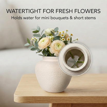 5.9" Small White Round Ceramic Vase, Coffee Table Shelf Decor