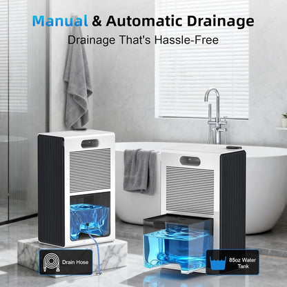 98 OZ Small Dehumidifier for Home 1000 Sq Ft, Quiet Dehumidifier with Drain Hose, Auto Shut-Off, Sleep Mode, 7-Color Light for Basement, Bedroom, Bathroom, Closet, RV (Sliver White)