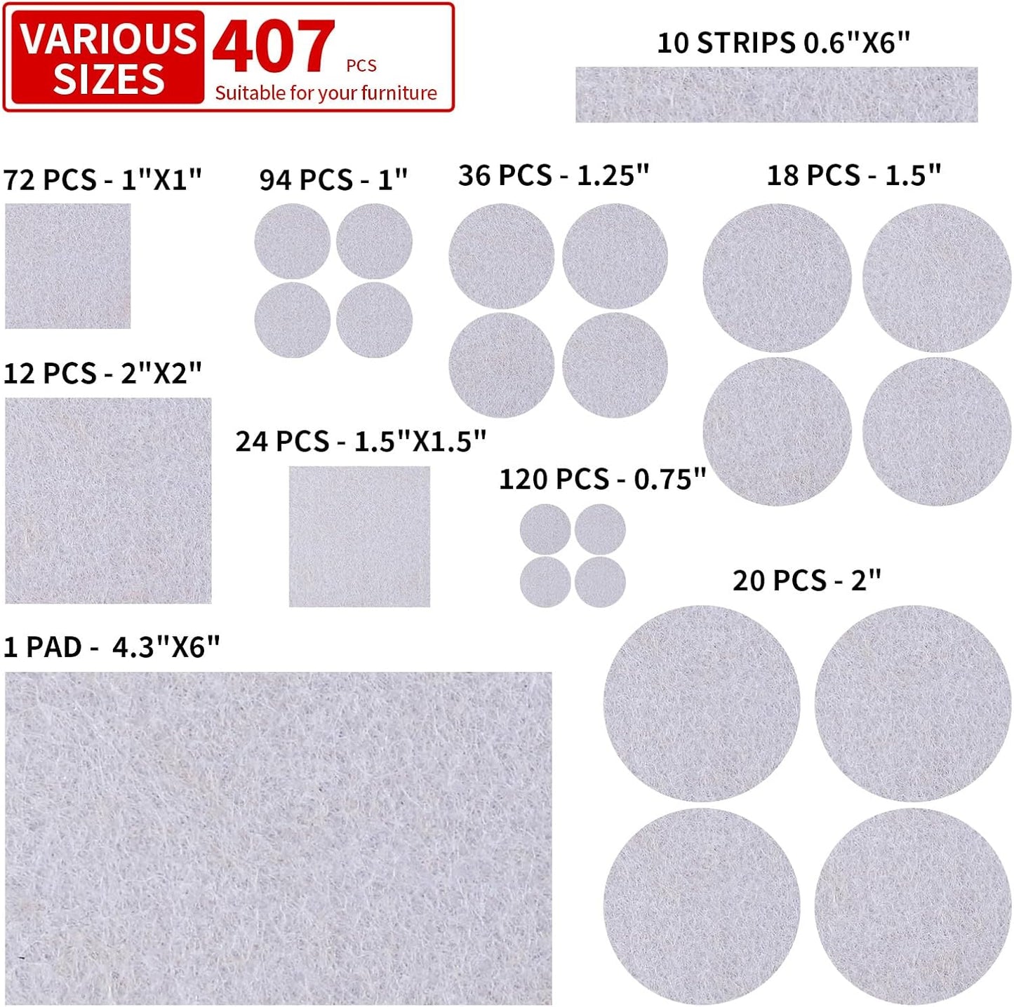 Ezprotekt Felt Furniture Pads for Hardwoods Floors, 440 PCS Self Adhesive Felt Pads for Chairs, Cuttable Anti-Scratch Furniture Feet Floor Protectors for Chair Sofa Bed Table Cabinet (Black)