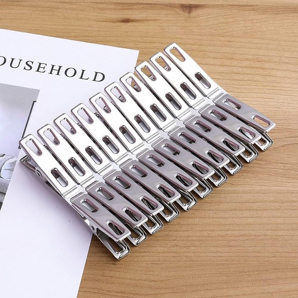 Generic 40pcs Clothes Pins Antiskid Stainless Steel Windproof Clothes Drying Hanger Clothespins Clothes Clips Clothes Pegs Photo Clips, Silver