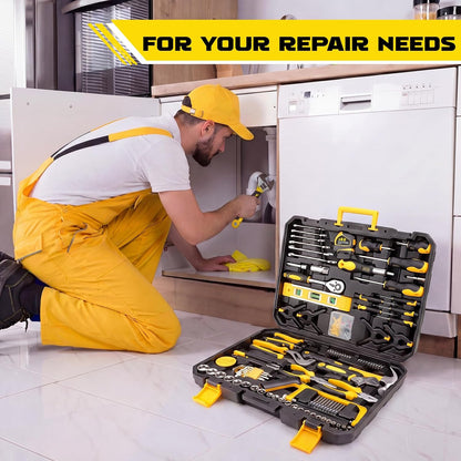 KELIN 155-Piece Household Hand Tool Set with Toolbox, Portable Home Repair Tool Kit for Garage, Car, DIY – Includes Ratcheting Screwdriver, Sockets, Pliers, Hammer, Level, Tape Measure & More