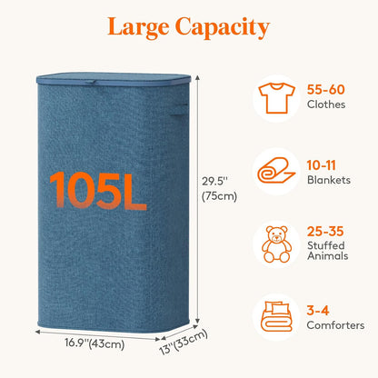 Lifewit 165L Large Laundry Basket with Lid, Laundry Hamper with Plastic Handles and Removable Bag, Foldable Tall Dirty Clothes Hampers for Laundry for Laundry Room, Bedroom, Bathroom, Dorm, Beige