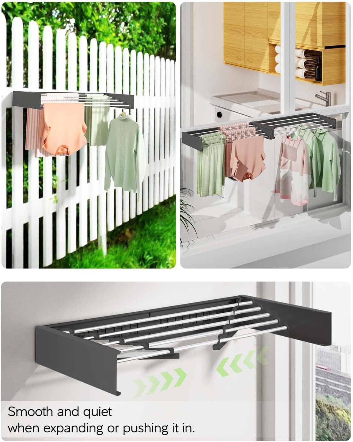 Vikaqi Wall Mounted Clothes Drying Rack 32", Foldable Wall Mount Laundry Rack Folding Indoor, Drying Rack Clothing Collapsible, Hidden Space Saver with Wall Template, 5 Rods, White