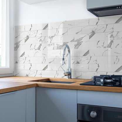 Art3d 102-Piece Peel and Stick Wall Tile for Kitchen Backsplash, Bathroom, Fireplace, 3in. × 6in. Stick on Subway Tile, Glossy White