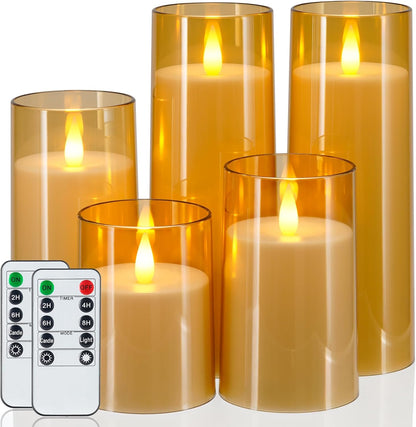 Homemory Realistic Flickering Battery Operated Candles, LED Fake Electric Candle with Remote Control and Timer, Flameless Candles for Home, Christmas Decoration, White, Set of 3