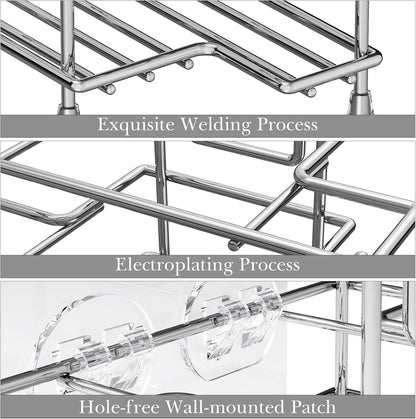Linkidea Self Adhesive Toothbrush Holder for Shower, Stainless Steel Toothpaste Organizer, 3 Slots Wall Mount/Countertop Stand Compatible with Colgate Extra Clean, Oral-B CrossAction