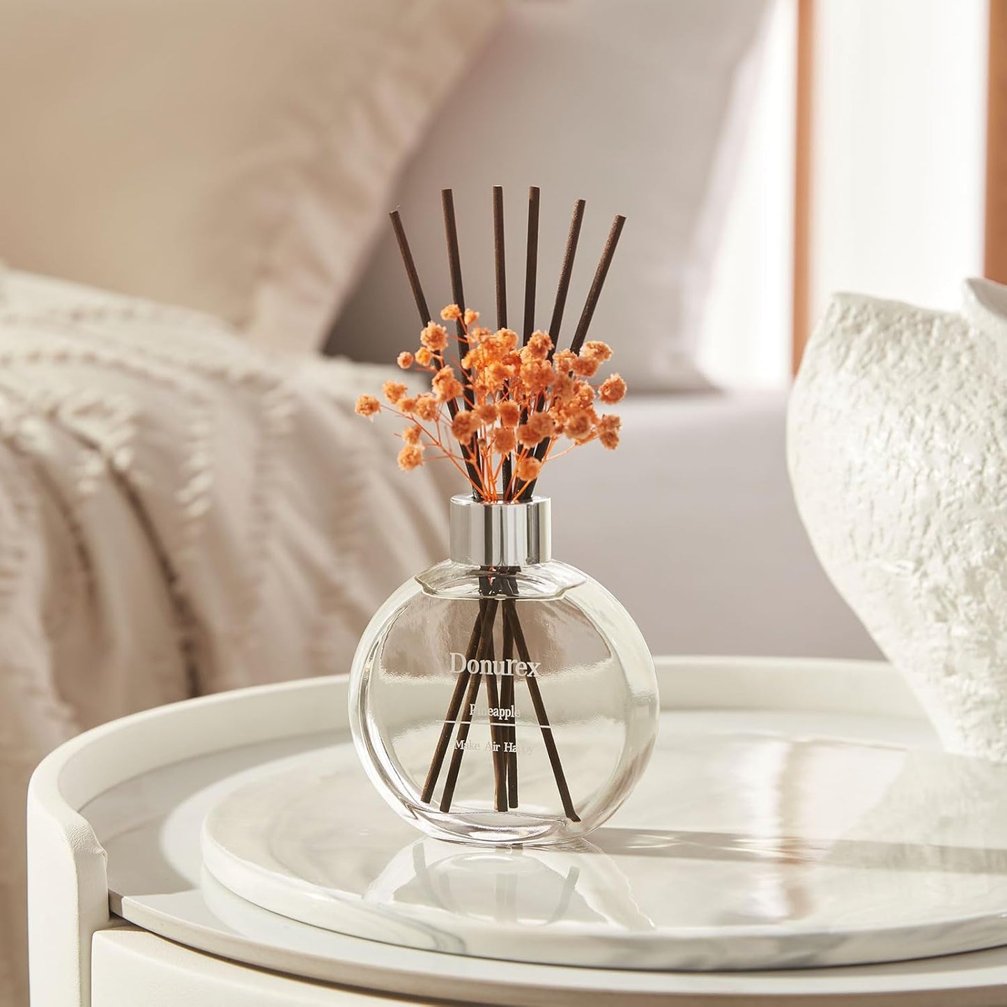 Flower Reed Diffuser Set 5.07oz Satin Rose Scent Diffuser with Sticks Home Fragrance Reed Diffuser for Bathroom Shelf Decor