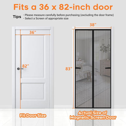 Magnetic Screen Door, Screen Door Mesh, Heavy-Duty Mesh Curtain, Door Net Keep Bugs Out, Hands Free Partition, Screen Size 38” × 83”, Fits 36” × 82” Doors, Pet & Kid Friendly, Black