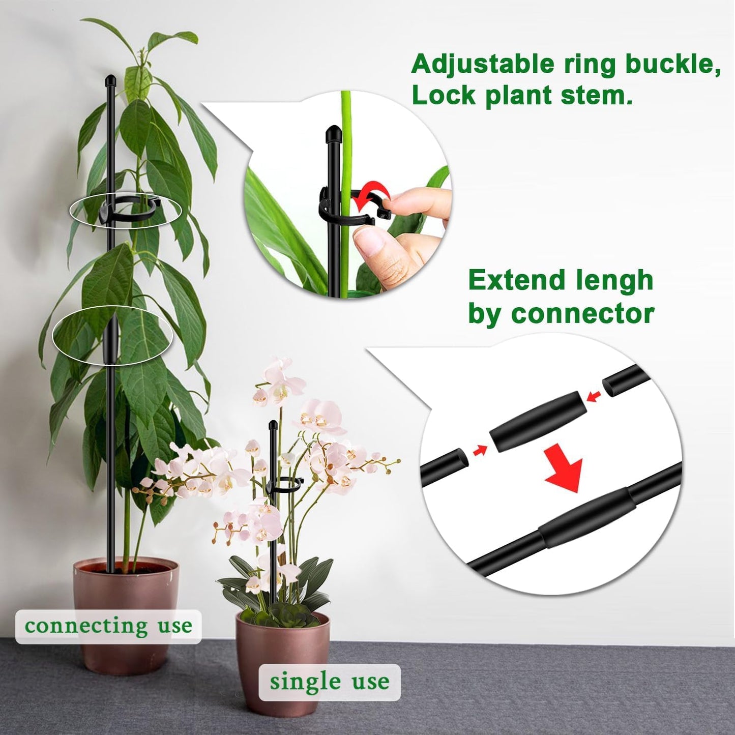 Plant Support Stakes for Indoor SupKing Orchid Sticks with Clips Garden Stake Extended to 2/3/4ft for Outdoor Potted Tomato Rose Vegetables House Palnts Comes with 20 Plants Ties(15 inch 10Pcs)