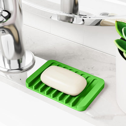4-Pack Self Draining Soap Dish for Shower Bathroom Waterfall Silicone Soap Saver Tray Sponge Holder for Kitchen Sink Non-Slip Easy Clean (Black and White)