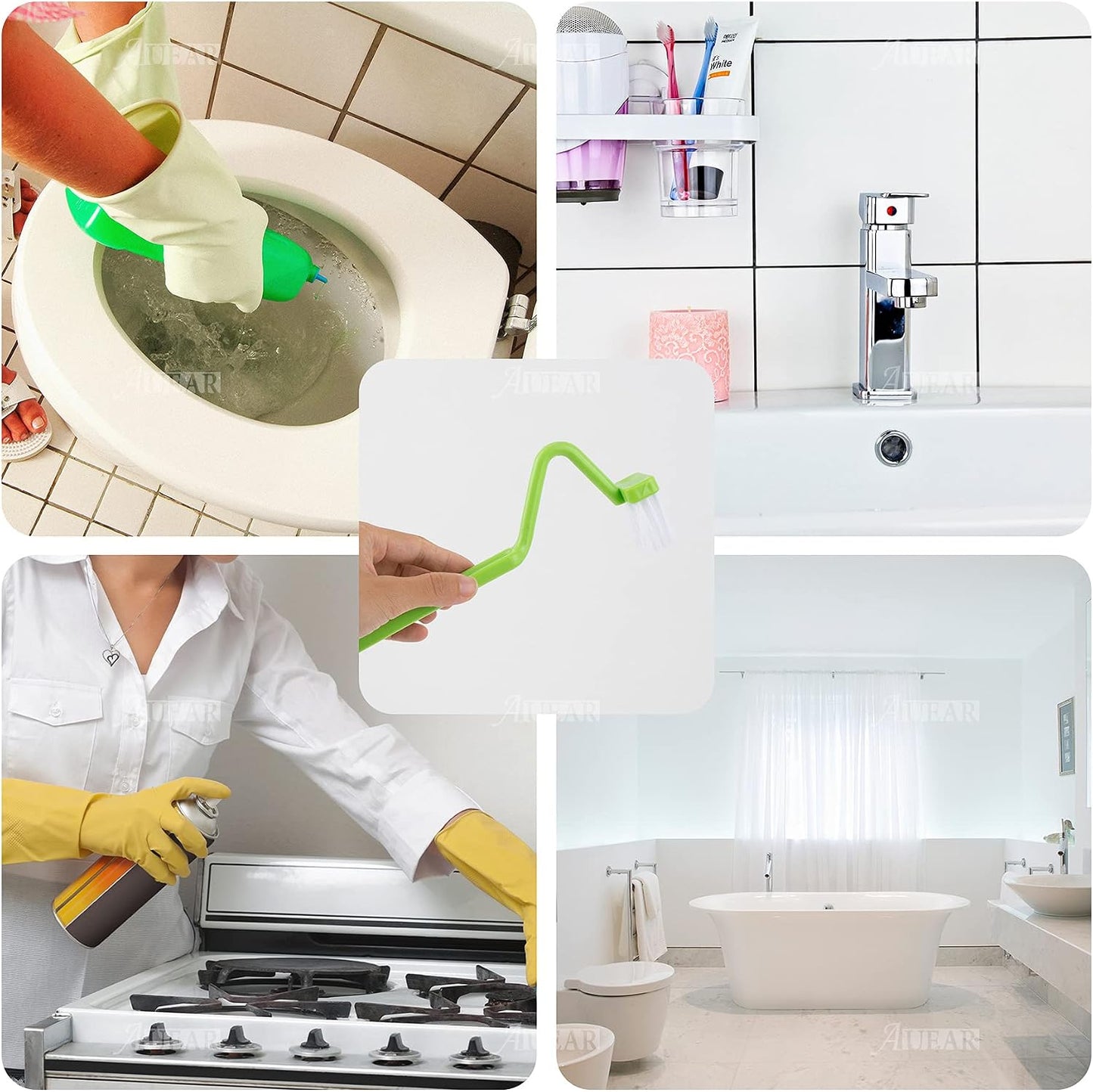 AUEAR, 4 Pack Plastic Curved Small Toilet Brushes Cleaning for Edges Corner Crevices