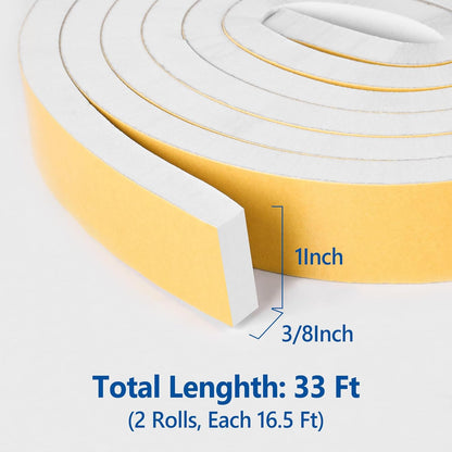 Self Adhesive Foam Tape Weatherstrip 1/2in x 1/4in x 42Ft High Density Foam Insulation Strips Foam Seal Weather Stripping with Strong Adhesive for Door and Window Sound Isolation Soundproofing, White