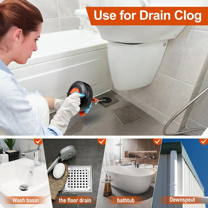 Drain Snake, 50ft Flexible Steel Drain Auger With Drill Adapter, Heavy Duty Sink Plumbing Unblocking Hand Auger Remover, Manual Or Powered for Shower & Bathtub Clogs-No auto retract or feed