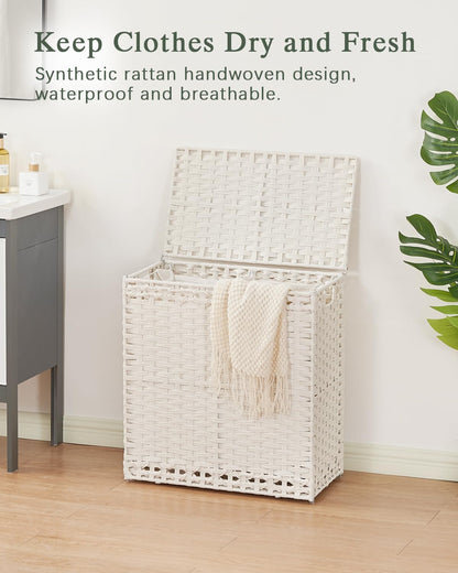SETVSON Laundry Hamper with Lid Laundry Basket 132 L (35 Gal) Wicker Clothes Hamper, Handwoven Rattan Hamper with Handles and 4 Removable Liner Bags, 6 Mesh Bags for Laundry Bedroom Natural