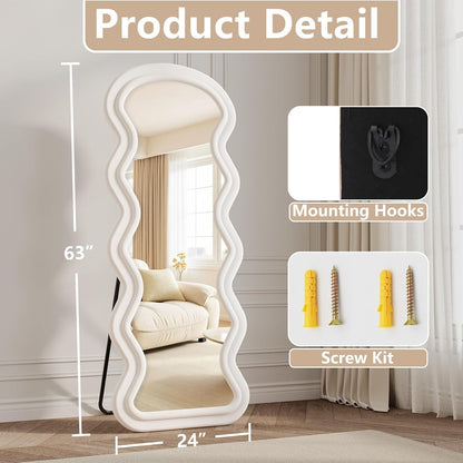 71"x32" Flannel Full Length Mirror, Arched Mirrors Full Length with Stand, Flannel Floor Mirror for Bedroom and Living Room, Full Body Mirror Hanging or Leaning, White
