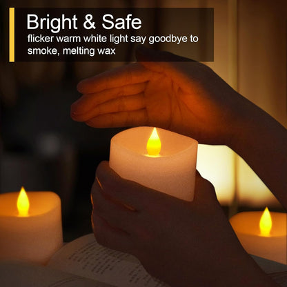 3x3 Flameless Candles with Remote Set of 2, 3 inch Battery Candles Flickering with Timer, LED Pillar Candle for Indoor/Outdoor, White