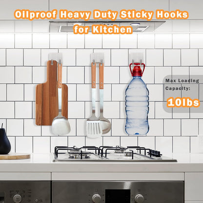 Adhesive Hooks Heavy Duty, Long Stainless Steel Self Adhesive Wall Hook, Sticky Towel Hangers for Kitchen Bathroom, Waterproof Stick on Door Hooks for Hanging Key Hat Coat 4Pack(Black)