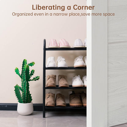 Gonfoam Shoe Rack for Closet, Expandable Shoe Organizer Storage Shelf, Adjustable Metal Free Standing Small Closet Shoe Rack for Entryway, Doorway (2-Tier Black)