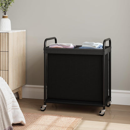 ELYKEN Laundry Hamper 3 Section, 120L Rolling Laundry Sorter with Removable Liner Bag, Laundry Basket with Wheels, Steel Frame with Metal Handle, Clothes Hamper Cart for Laundry Room & Bedroom