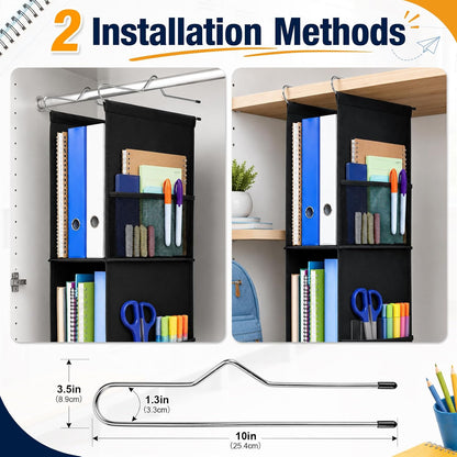 3-Shelf Hanging Locker Organizer for School, 600D Oxford Fabric Locker Shelf Organizer with 6 Mesh Side Pockets, Portable Hanging Storage for Work, Gym, and Closet Lockers