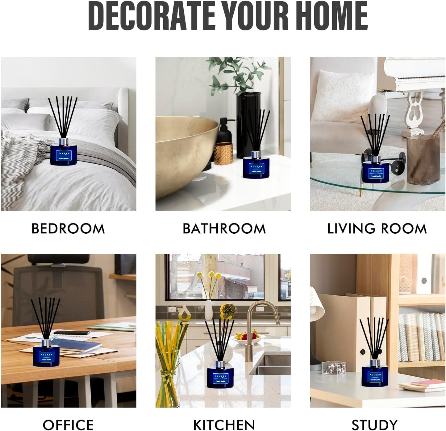 Xcleen Reed Diffusers Set, 3.7 Oz Scent Diffuser, 6 Reed Diffuser Sticks, Home Fragrance Hyacinth, Peony & Citrus, Aromatherapy Oil Diffuser Reeds, More Masculine Scent, Bathroom & Office Decor 110ml