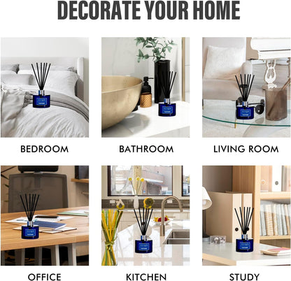 Xcleen Reed Diffusers Set, 3.7 Oz Scent Diffuser, 6 Reed Diffuser Sticks, Home Fragrance Hyacinth, Peony & Citrus, Aromatherapy Oil Diffuser Reeds, More Masculine Scent, Bathroom & Office Decor 110ml