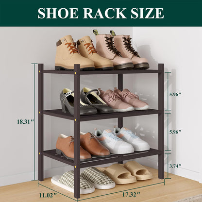 Smiry Bamboo Shoe Rack, 3 Tier Free Standing Wooden Shoe Organizer, Stackable Wood Shoe Storage Shelf for Closet, Entryway, 5 Horizontal Slats, 26.8"x11"x18.3", Natural