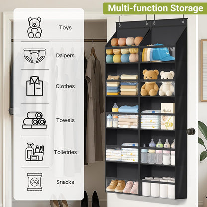 AOODA 2 Pack Over the Door Organizer, Large Capacity Closet Door Hanging Organizer, Clear Deep Pockets Baby Organizer Storage for Nursery, Bathroom, Bedroom, Pantry, Diapers (Grey)