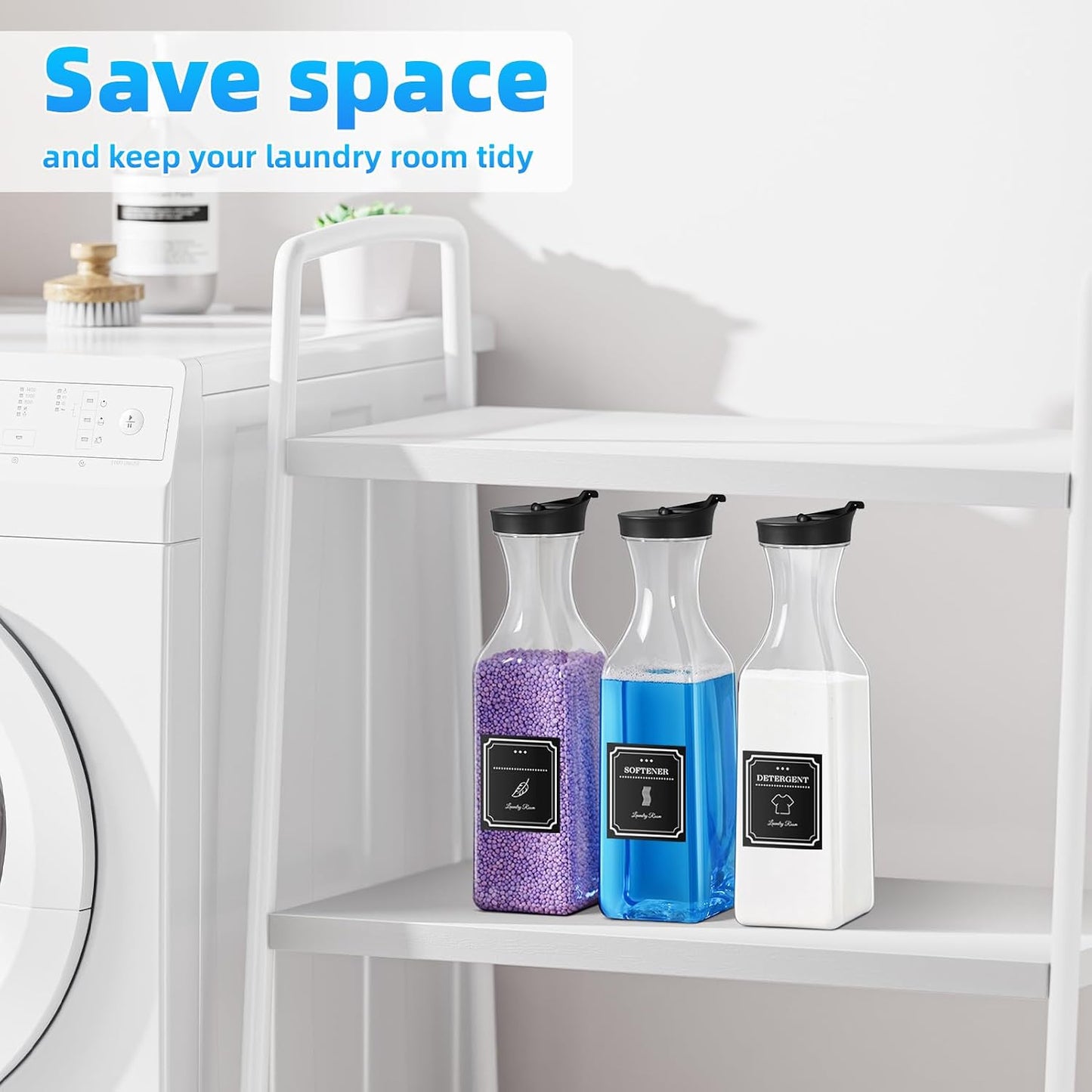 Laundry Detergent Dispenser,54OZ Laundry Soap Dispenser,Liquid Laundry Detergent Container,Fabric Softener Dispenser with Bamboo Wood Tray,Laundry Room Organizer with 4 Labels
