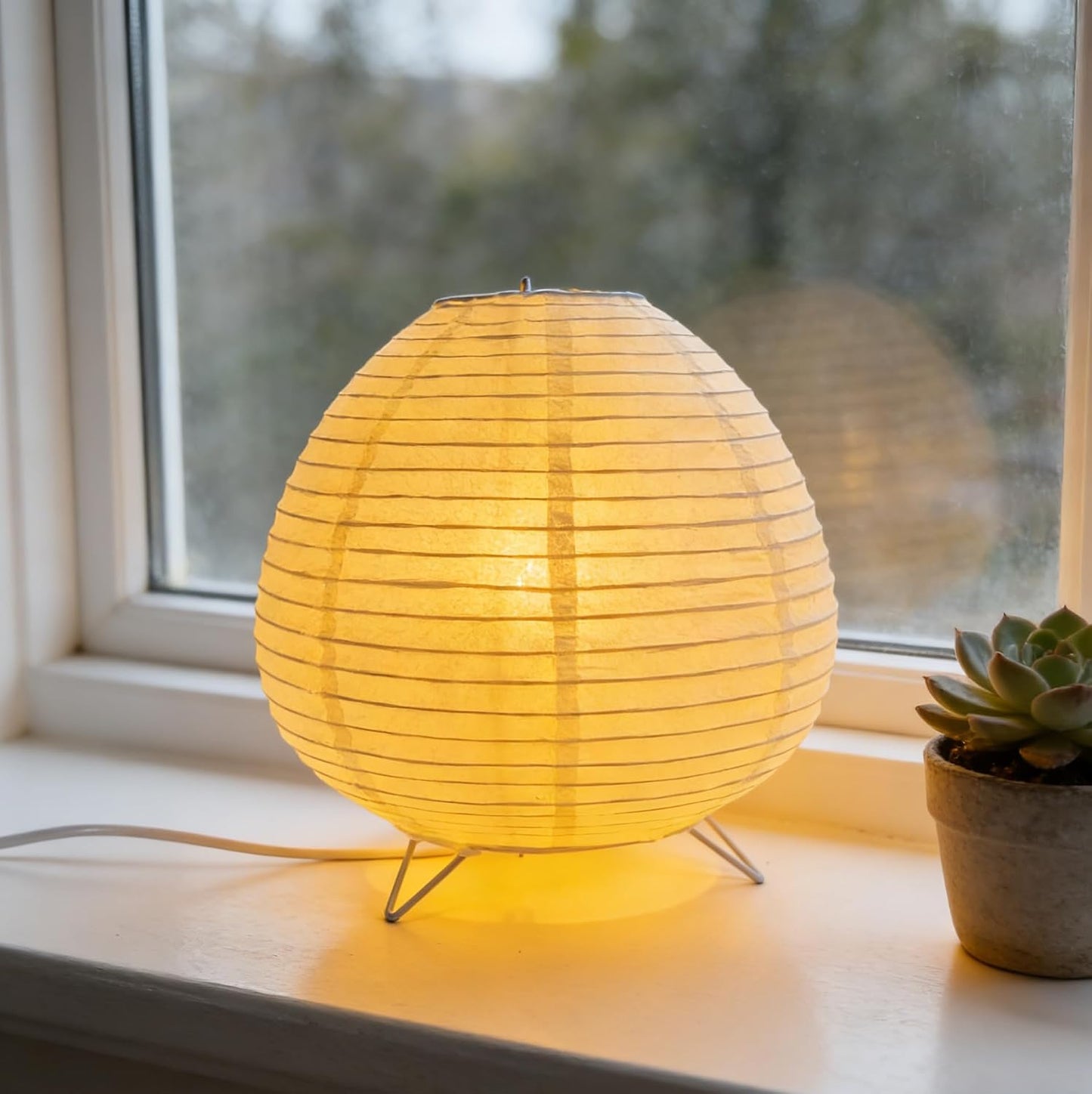 Paper Lantern Lamp, Japanese Paper Table Lamp with 3 Color, Cute Wabi-Sabi Rice Paper Lamp for Desk Bedroom Bedside(Bulb Included)