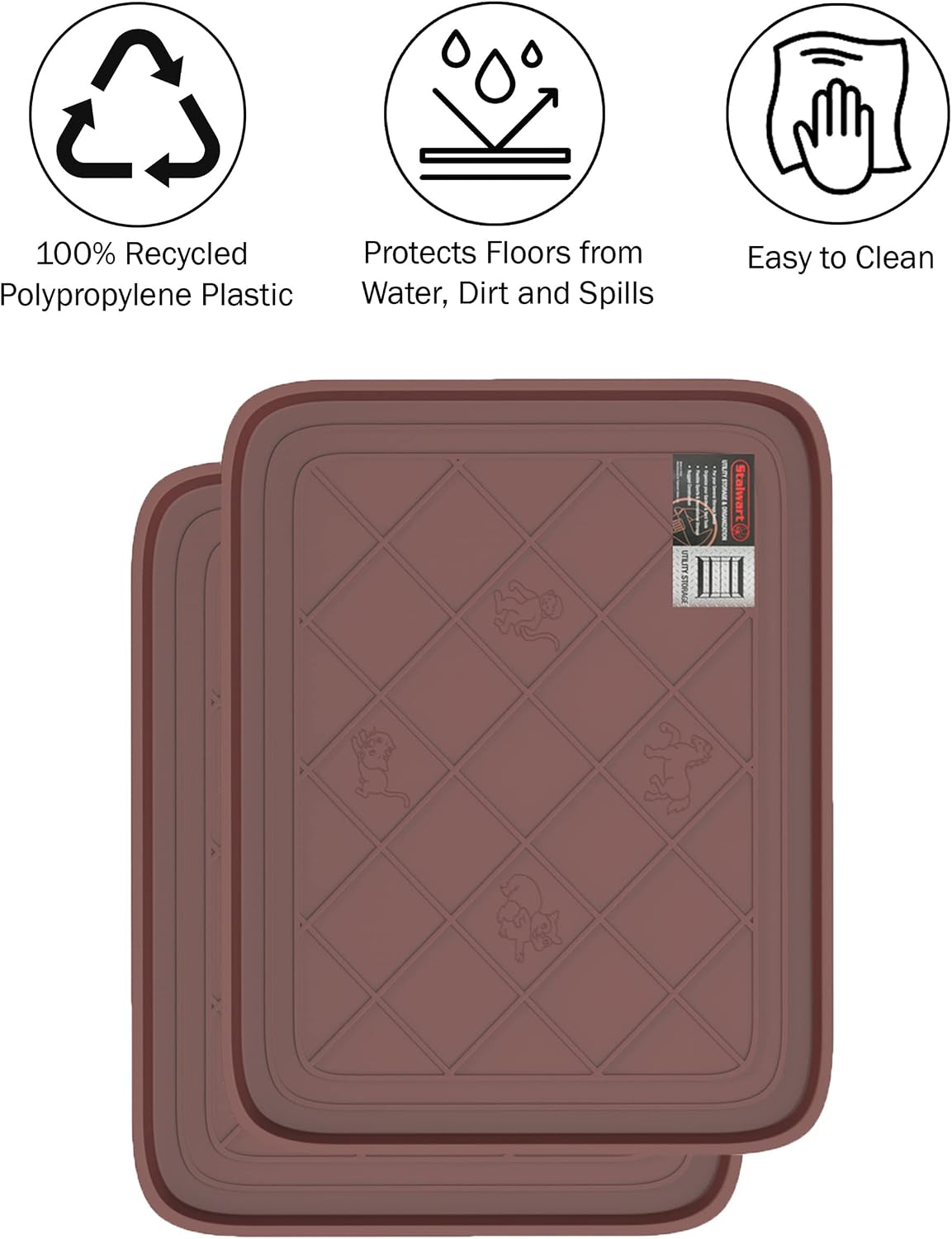 All Weather Boot Tray ? Water Resistant Plastic Utility Diamond Pattern Shoe Mat ? Indoor or Outdoor Doormats for All Season Use by Stalwart (Brown)