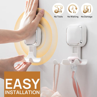 LEVERLOC Razor Holder for Shower 2 Pack, Powerful Suction Cup Shower Hooks for Towel, Loofah, Razor, Squeegee, Damage-Free Wall Hooks, Shaver Holder for Bathroom, Easy to Install and Reuse, White