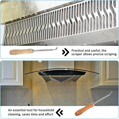 Range Hood Wind Wheel Scraper Kitchen Cleaning Tool Set with Wooden Handle Stainless Steel 3-Piece for Removing Stubborn Grease and Dust