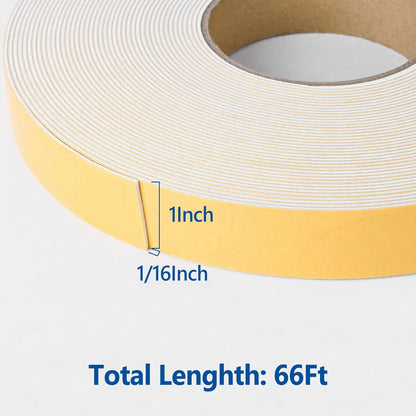 Self Adhesive Foam Tape Weatherstrip 1/2in x 1/4in x 42Ft High Density Foam Insulation Strips Foam Seal Weather Stripping with Strong Adhesive for Door and Window Sound Isolation Soundproofing, White