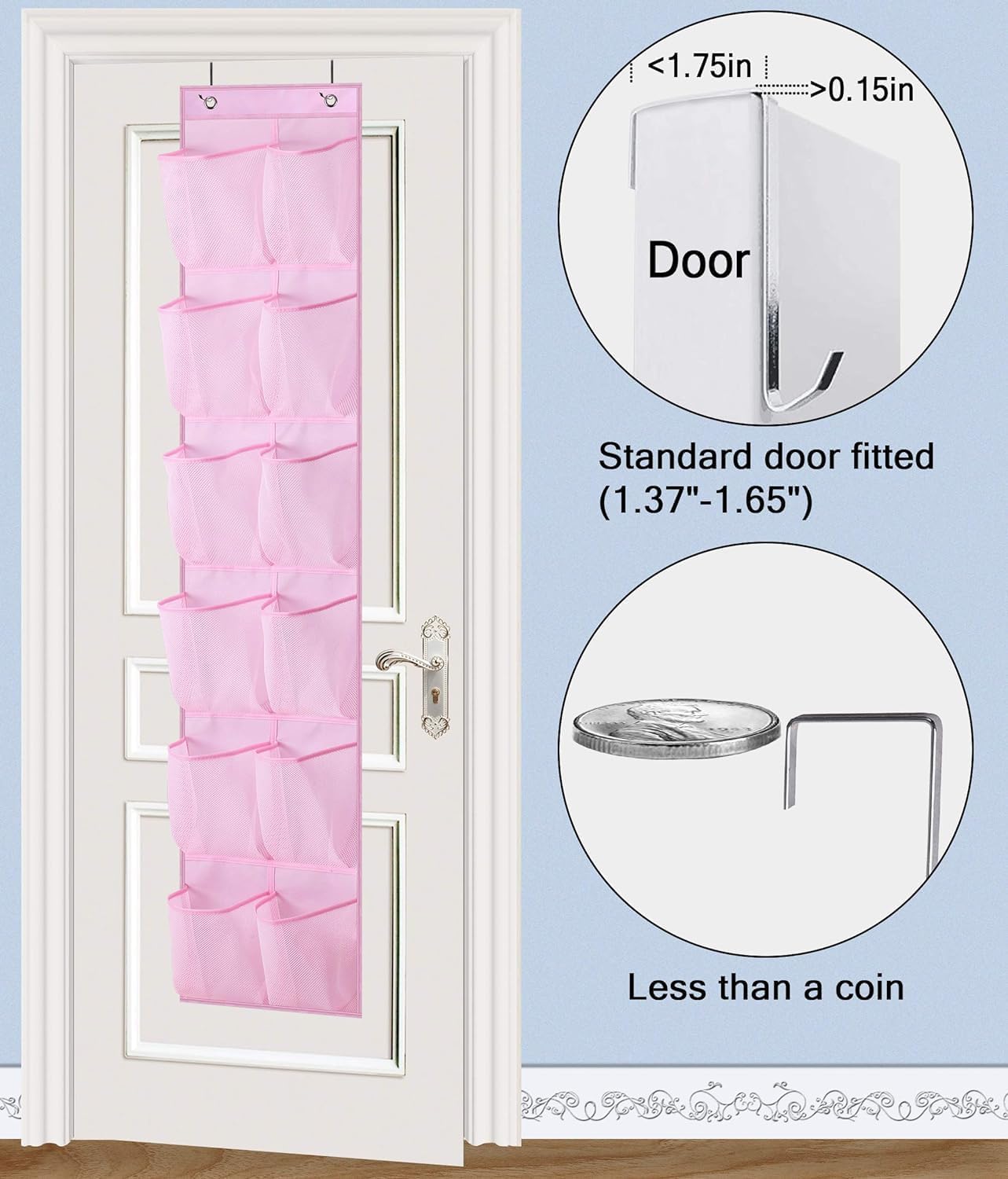 MISSLO Over The Door Shoe Organizer 12 Large Mesh Pockets Hanging Narrow Closet Door, White, 2 Pack