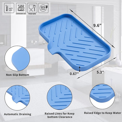 MicoYang Silicone Bathroom Soap Dishes with Drain Spout-Bathroom and Kitchen Sink Organizer,Sponge Holder,Dish Soap Tray,Perfect for Dispenser,Scrubber,Bottle,Cup on Sink or Counter-Coffee 4.9"×3.2"
