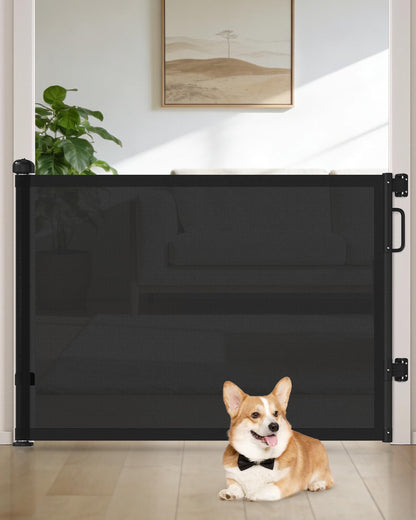 Retractable Baby Gates for Doorways, 58" Extra Wide Mesh Child Dog Gate for Stairs, 34" Tall Toddler Pet Gate Indoor and Outdoor, Easy Install, Essential for Home Safety, Black