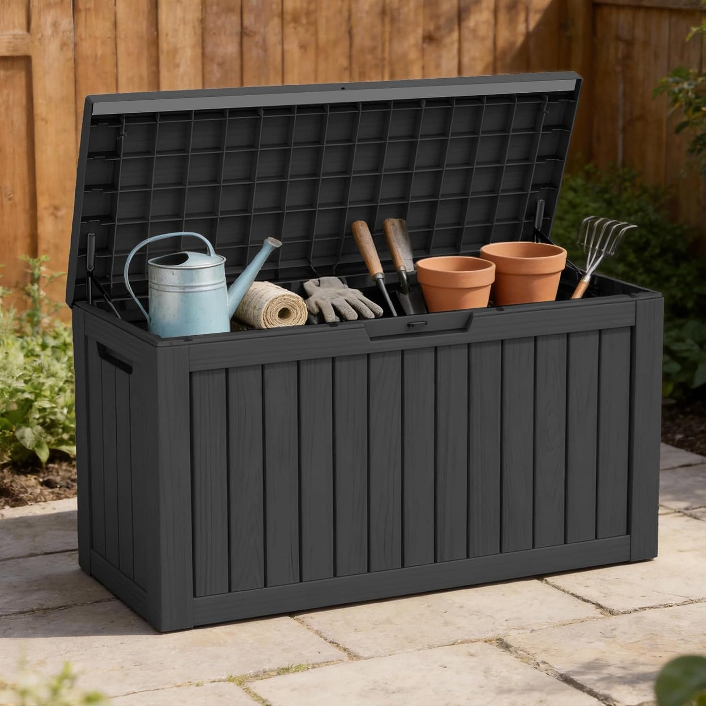 DRATO 180 Gallon Outdoor Storage Box, Large Waterproof Deck Box, Lockable Resin Storage Container with Reinforced Support for Patio Cushions, Garden Tools, UV-Resistant Outdoor Chest（Black，180 Gallon）