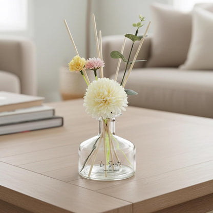 Reed Diffuser Set 8.5 fl oz / 250 ml Glass Bottle with Decorative Flower & Natural Reeds Flameless Home Fragrance for Bathroom Bedroom Office Honeydew Scent