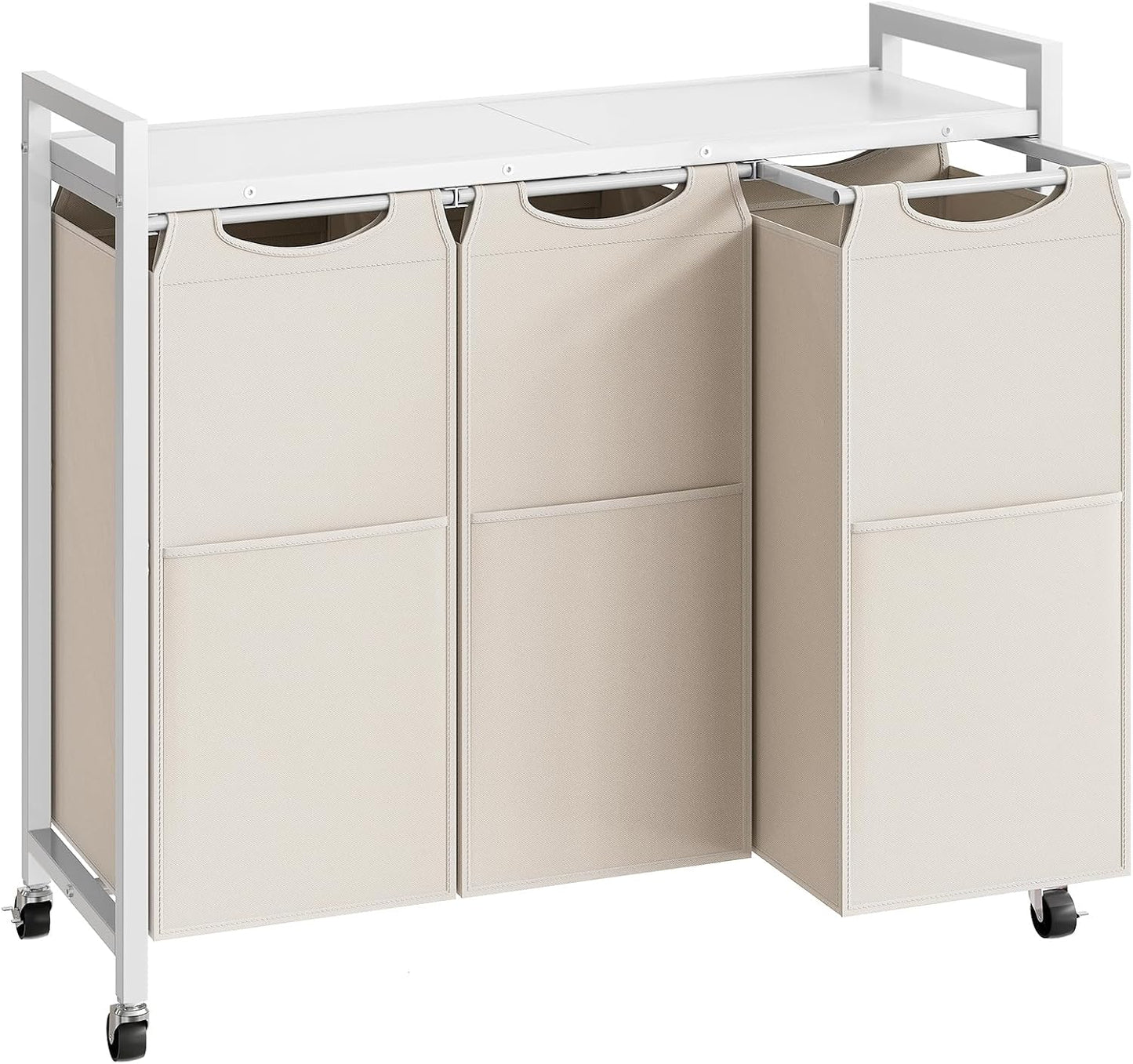 HOOBRO Laundry Sorter 3 Section, Laundry Hamper with Wheels, 3 × 11.5 Gal (43.5 L), Rolling Laundry Basket, Pull-Out and Removable Oxford Fabric Laundry Bags, Rustic Brown and Black BF76XY01