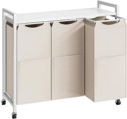 HOOBRO Laundry Sorter 3 Section, Laundry Hamper with Wheels, 3 × 11.5 Gal (43.5 L), Rolling Laundry Basket, Pull-Out and Removable Oxford Fabric Laundry Bags, Rustic Brown and Black BF76XY01