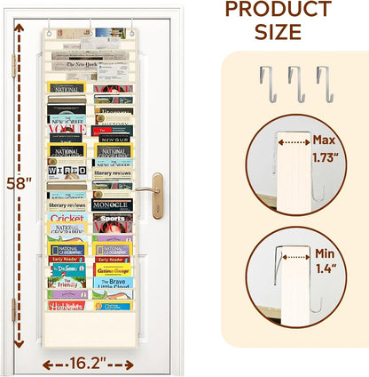 26-Pocket Over The Door File Organizer - Vertical Hanging Storage for Magazines, Documents & Paper, Heavy-Duty Door Organizer for Office, Classroom & Home