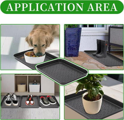 Anxingo 3 Pack (13.75 x 10.58 inches) Home Boot Tray Black Shoe Border Mat Heavy Duty Floor for Indoor Outdoor Pet Feeding Mat Rubber Shoe Mat-Trash Can Mat-Water Cooler Mat-Wet Shoe Mats