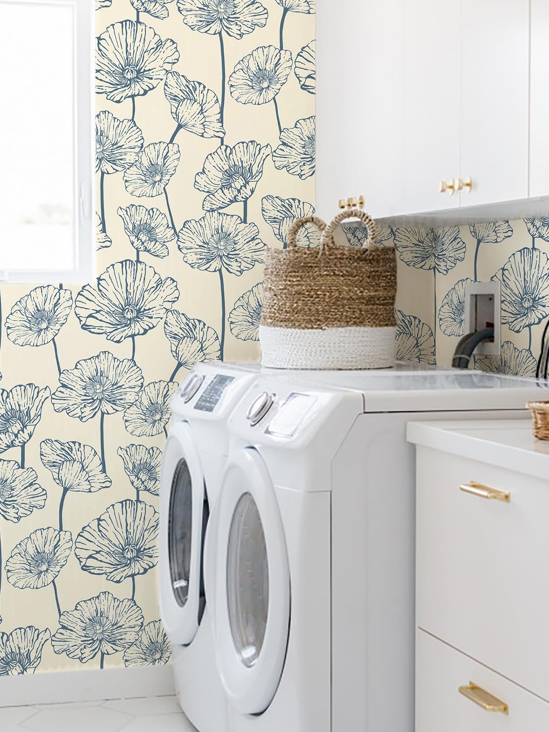 Orainege Modern Peel and Stick Wallpaper 17.3inx118.1in Beige and White Floral Wallpaper Boho Contact Paper Removable Decorative Wall Paper for Bedroom Bathroom Cabinets Decor Vinyl