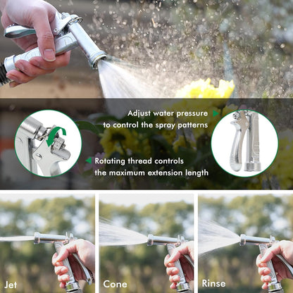 RESTMO 2 Pack 100% Metal Garden Hose Nozzle, Heavy Duty Pistol Grip | 5X Lifespan Rust-Proof Chrome Plated，Zinc Alloy Hose Sprayer with Threaded Front for Car Washing, Plant Watering