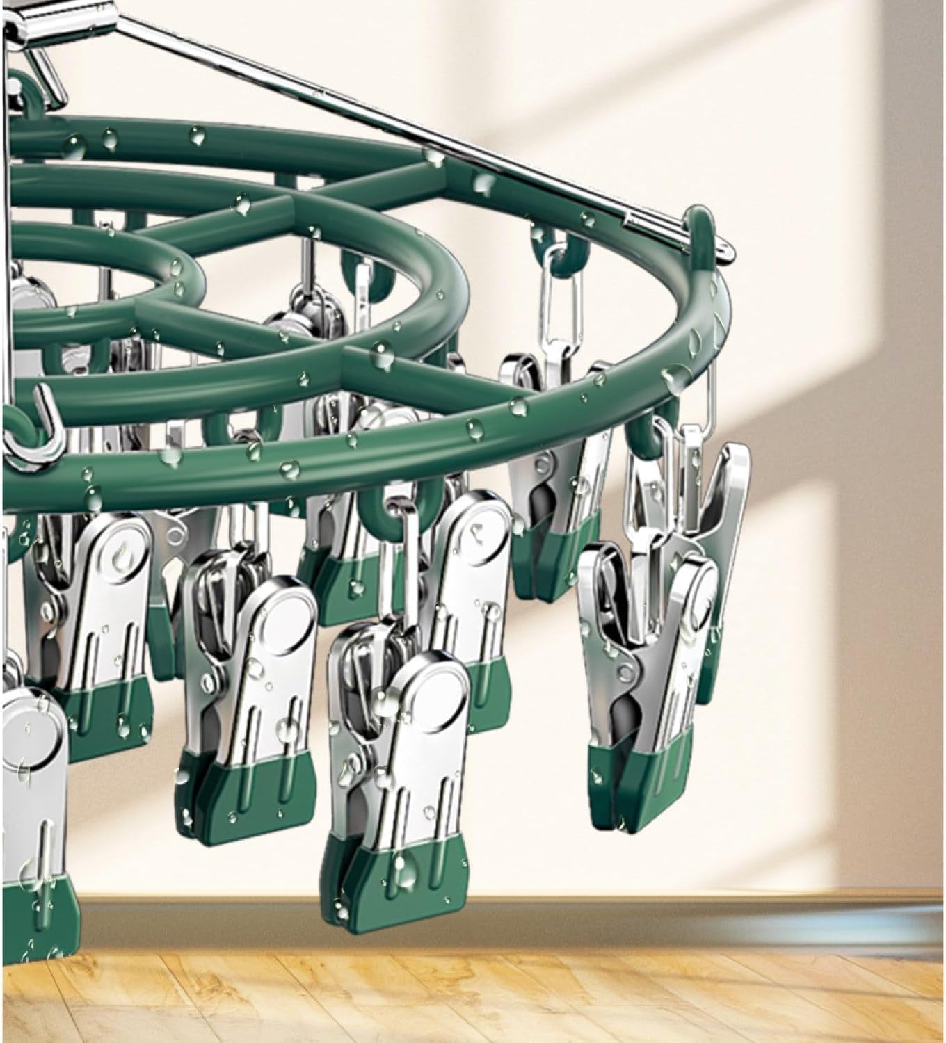 Drying Rack for Sock, Stainless Steel Sock Drying Rack with 24 Clips, Swivel Hook Windproof Hanger for Sock, Bras, Towel, Underwear, Laundry, Hat, Scarf, Pants, Gloves(Pink)