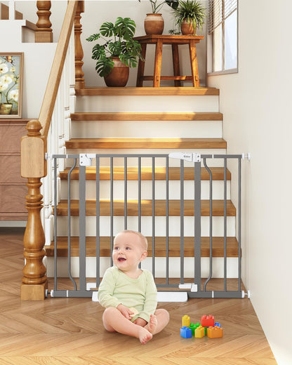 Baby Gate No Drilling, 29"-40" Auto Close Dog Gate Indoor for Doorways & Stairs, Pressure Mounted Adjustable Pet Gate, Easy Walk Through Child Gate for Children & Pets Stroller Friendly, White