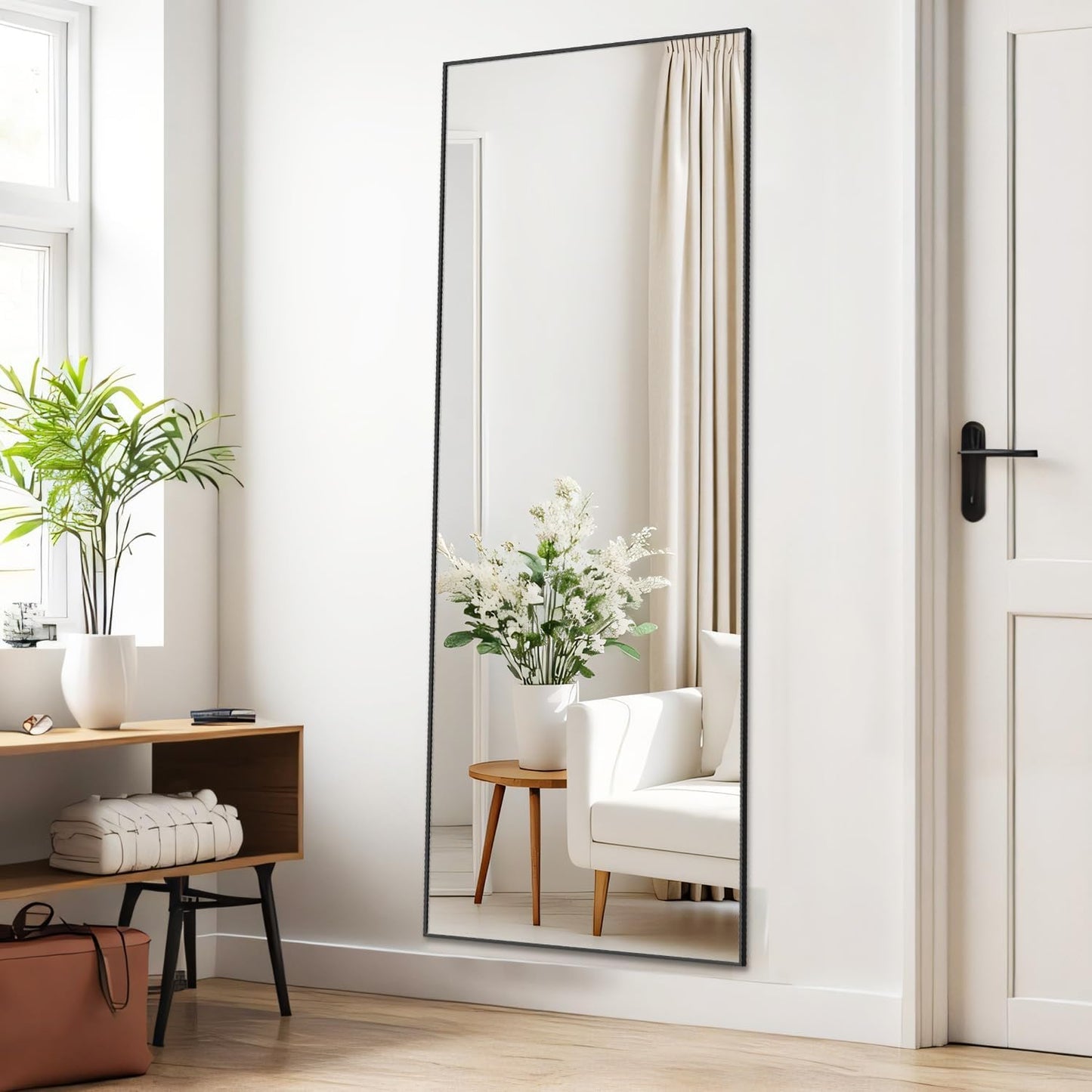 Arched Mirror Full Length, Upgraded 16"x59" Body Wall Mirrors with Shatter-Proof Glass, Floor Standing, Hanging or Leaning, Tall Arch Mirror with Stand Aluminum Alloy Frame for Bedroom, Black