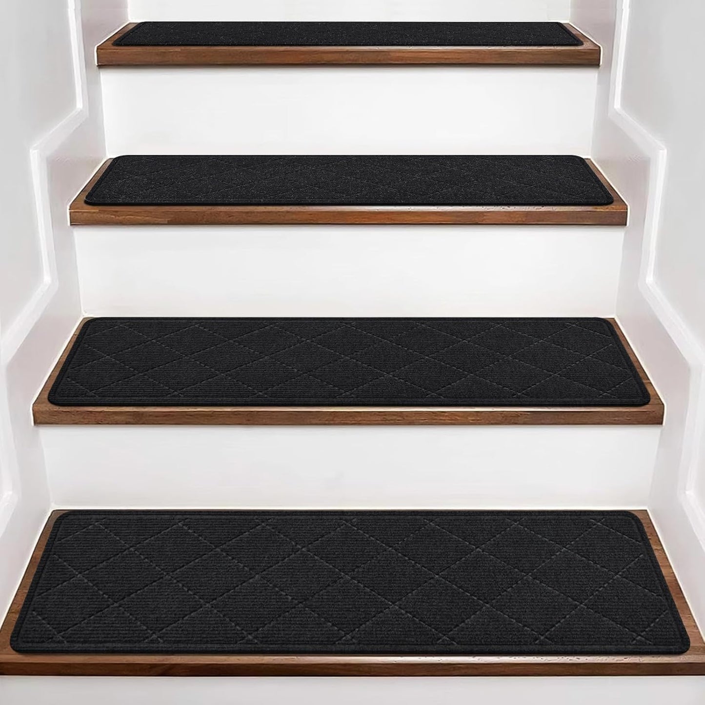 KOOTETA Stair Treads for Wooden Steps Indoor, 15 Pack 8" X 30" Non Slip Carpet Stair Treads with Reusable Adhesive for Kids Elders and Dogs, Surface Polyester TPR Backing Stair Runner Rugs, Dark Grey