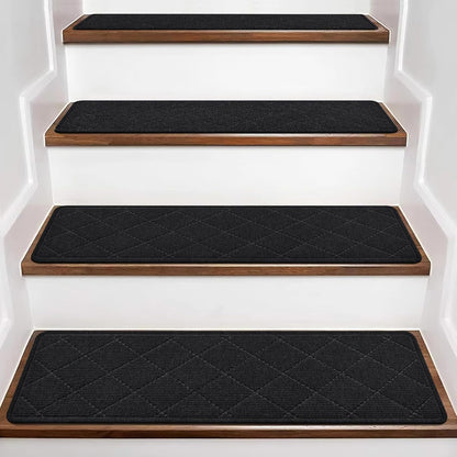 KOOTETA Stair Treads for Wooden Steps Indoor, 15 Pack 8" X 30" Non Slip Carpet Stair Treads with Reusable Adhesive for Kids Elders and Dogs, Surface Polyester TPR Backing Stair Runner Rugs, Dark Grey